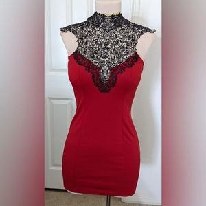 Red and black lace club dress.